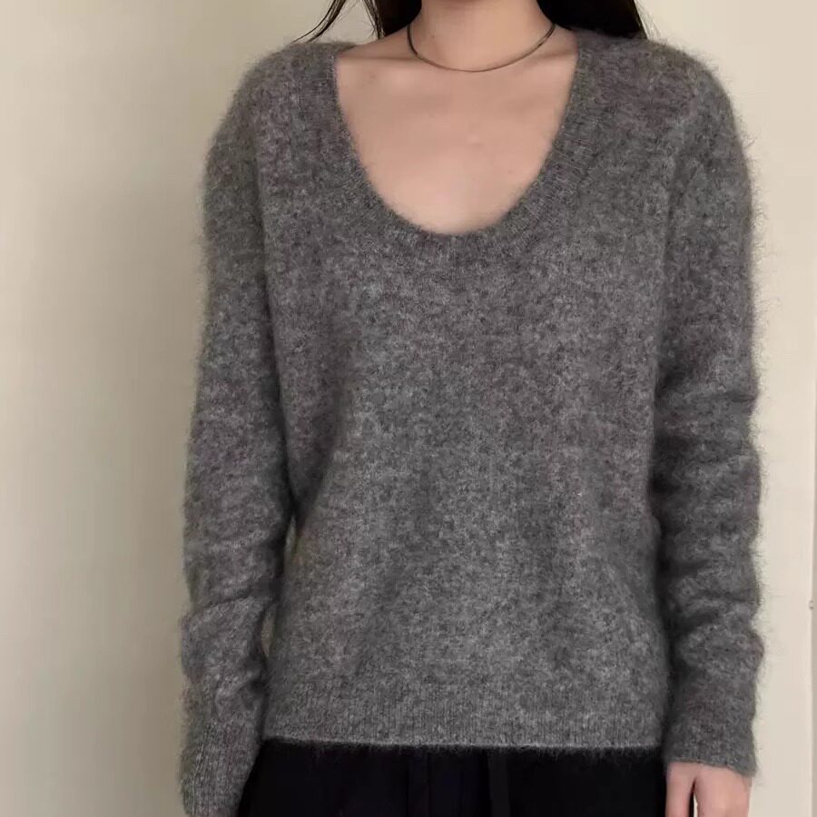 MQ｜MACQNF89210高品质时尚U领显瘦百搭马海绒套头长袖毛衣女