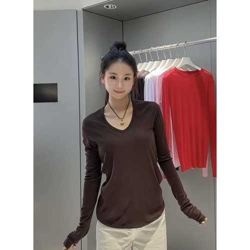 MQ｜MACQNF23526V领薄款打底衫女微透宽松长袖T恤简约慵懒风上衣