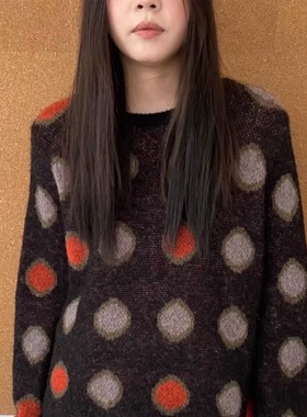 MQ｜MACQNF79287时尚撞色圆领百搭显瘦宽松长袖针织套头衫女