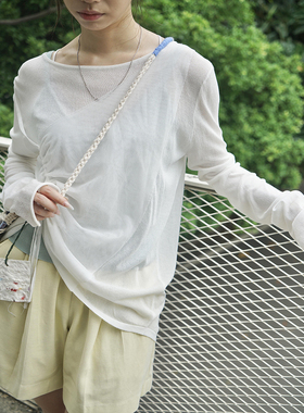 MACQNF夏季35109设计性感显瘦圆领套头上衣MQ抽绳系带长袖针织衫