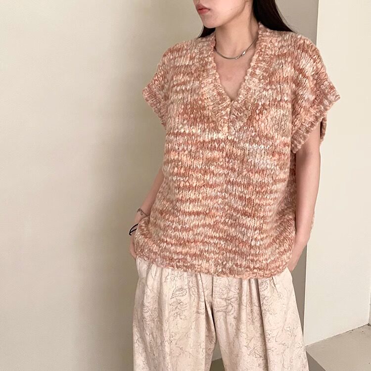 MQ｜MACQNF27229C高品质显瘦杂色羊毛马甲女粗棒针织马夹宽松坎肩