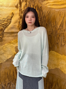 MACQNF早春2024慵懒风宽松显瘦圆领简约百搭长袖针织衫女MQ89181