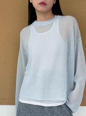 MQ｜MACQNF29395凉感亚麻天丝针织防晒空调罩衫女宽松显瘦套头衫