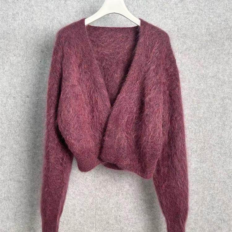 MQ｜MACQNF高品质马海绒针织开衫自留蝙蝠袖短款毛衣外套女89033