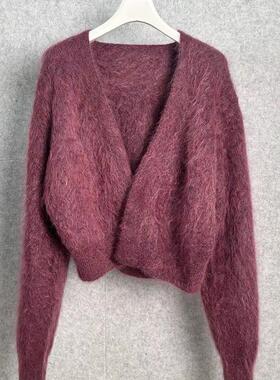 MQ｜MACQNF高品质马海绒针织开衫自留蝙蝠袖短款毛衣外套女89033