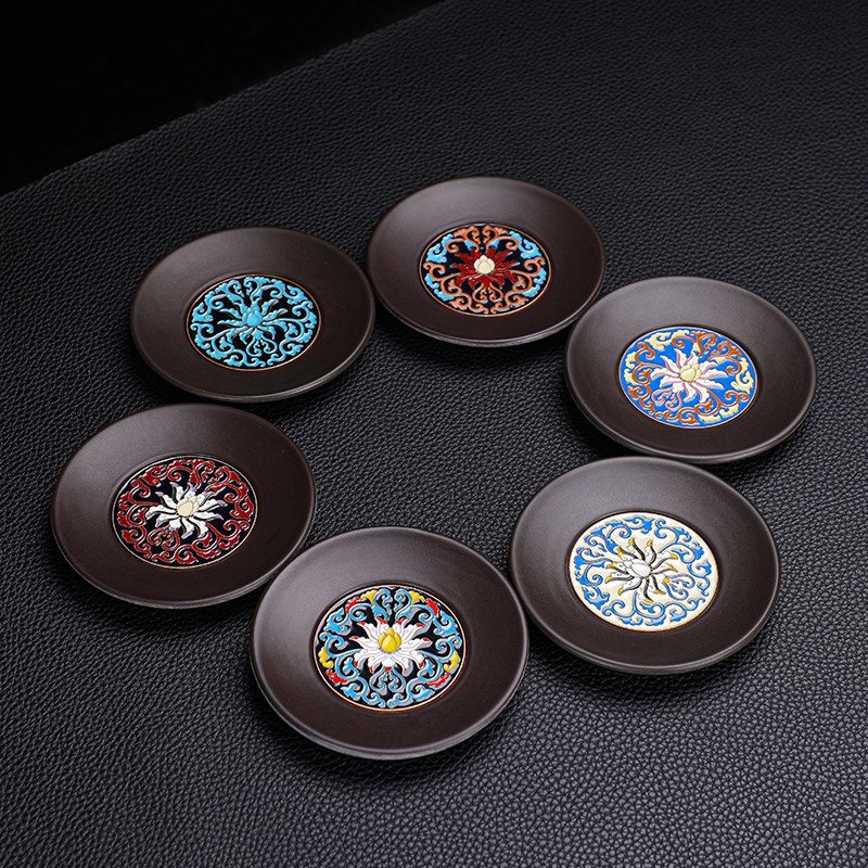 电木茶杯垫景泰蓝茶垫珐琅彩隔热茶托茶道功夫茶杯托创意茶具配件