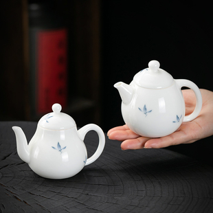 手绘蝴蝶兰功夫茶壶羊脂玉瓷单壶家用陶瓷带过滤冲泡茶器白瓷茶具