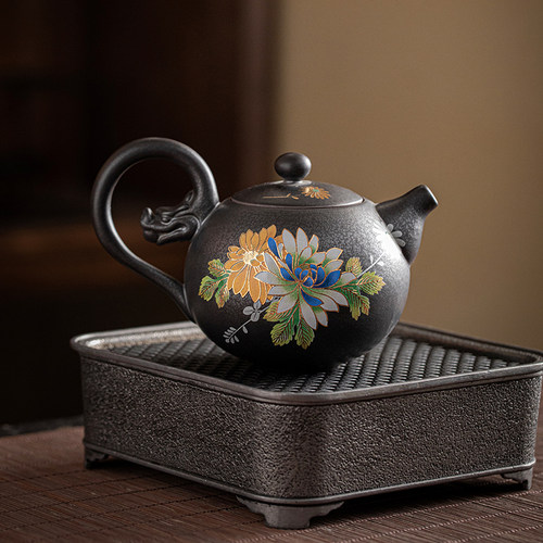 铁锈釉功夫茶壶珐琅彩