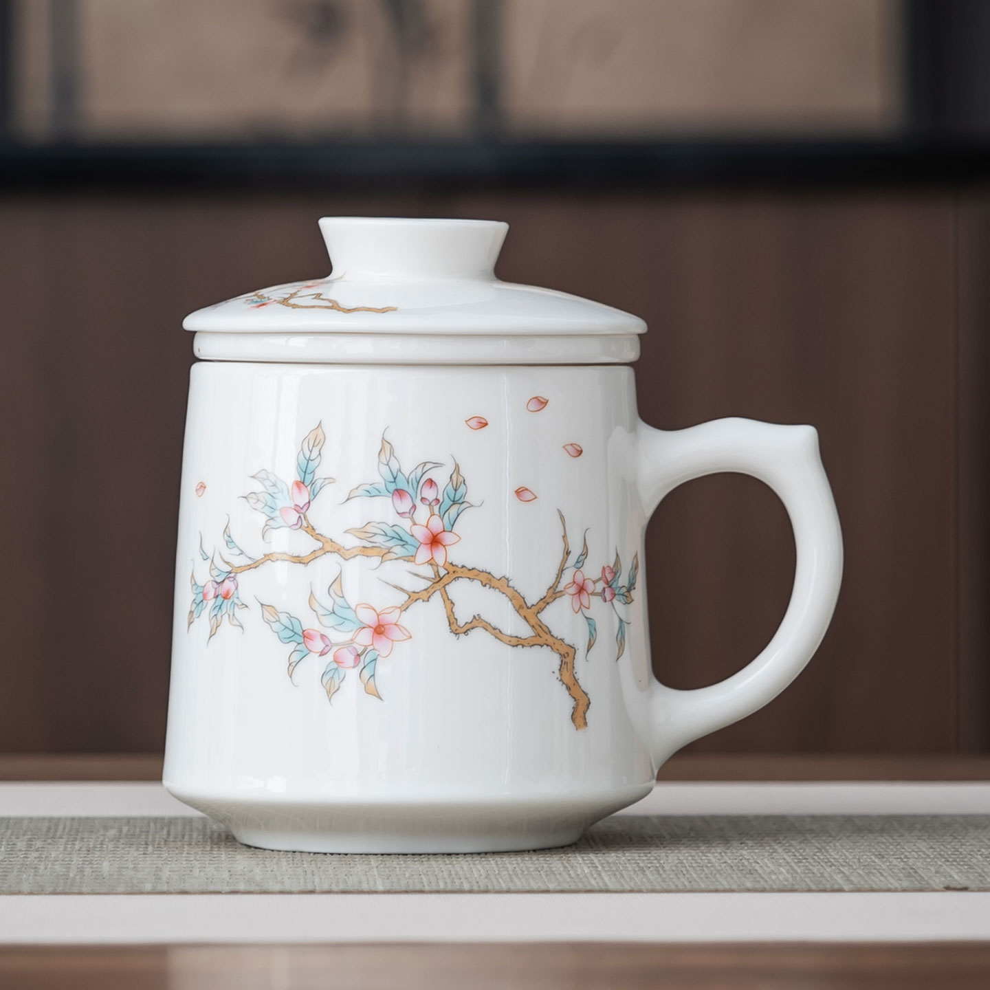 羊脂玉瓷个人专用杯白瓷办公杯个人杯带过滤茶水杯陶瓷带盖杯礼盒