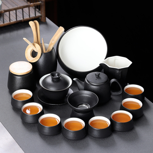 黑陶釉墨染功夫茶具陶瓷茶壶盖碗整套泡茶器纯色茶道家用全套中式