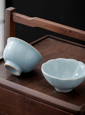汝窑功夫茶杯名家作品茗杯陶瓷主人杯大号单个杯子家用茶盏个人杯