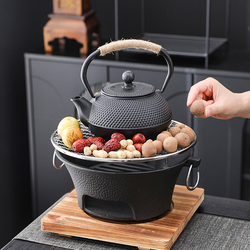 围炉煮茶器套装铸铁工艺煮酒炉提梁壶烧水烤盆组合复古木碳烧烤炉,餐饮具,煮茶炉,淘宝优惠券,粉丝福利购,淘宝优惠卷