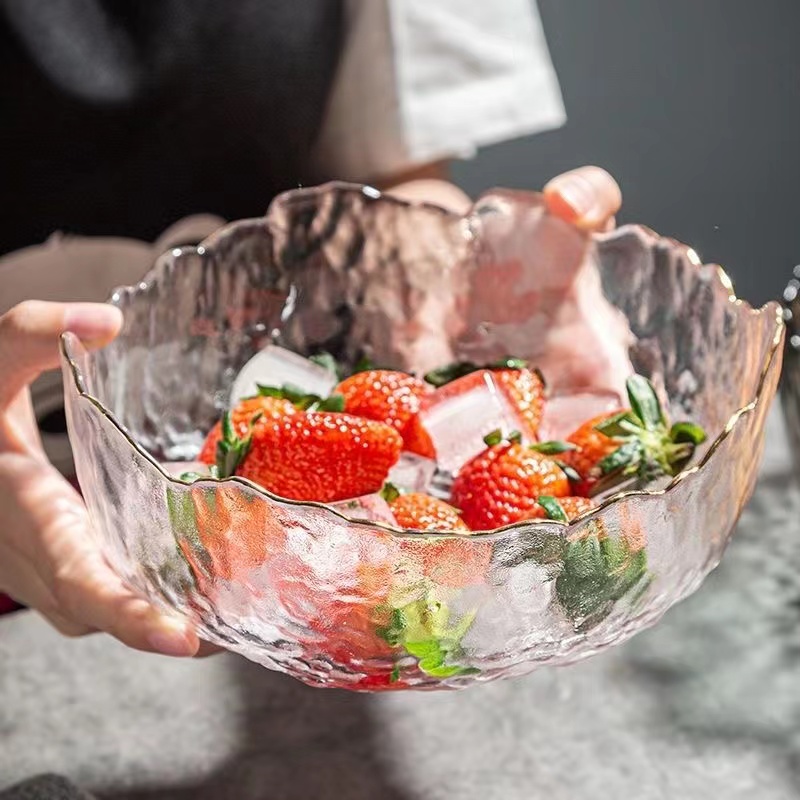 锤纹玻璃茶洗家用水盂洗茶杯的器皿容器沙拉碗水果盘点心盘糕点盘