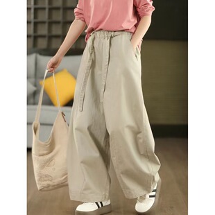 裤 大码 宽松春秋萝卜裤 春夏新款 长裤 女工装 廓形感阔腿裤 全棉休闲裤