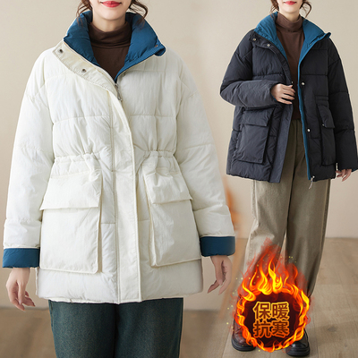 品牌女装专柜清仓折扣时尚撞色保暖羽绒棉服冬季宽松加厚面包服