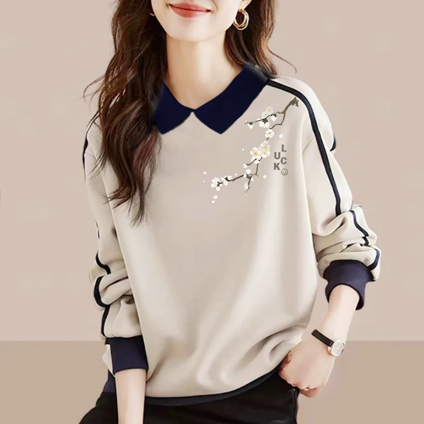 翻领女士卫衣长袖上衣纯棉polo衫