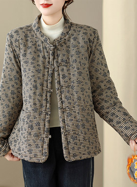 碎花格子夹棉保暖棉衣外套女棉服