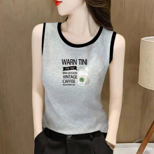 T恤女宽松内搭显瘦打底衫 春夏新款 撞色纯棉背心无袖 时尚 上衣 女装