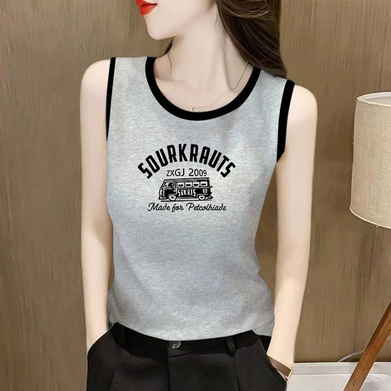 外贸原单女装时尚纯棉撞色背心女无袖T恤印花宽松内搭打底衫上衣,女装/女士精品,大码内搭,淘宝优惠券,粉丝福利购,淘宝优惠卷