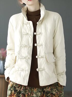 复古民族风盘扣立领女短款冬季羽绒棉服刺绣保暖外套上衣