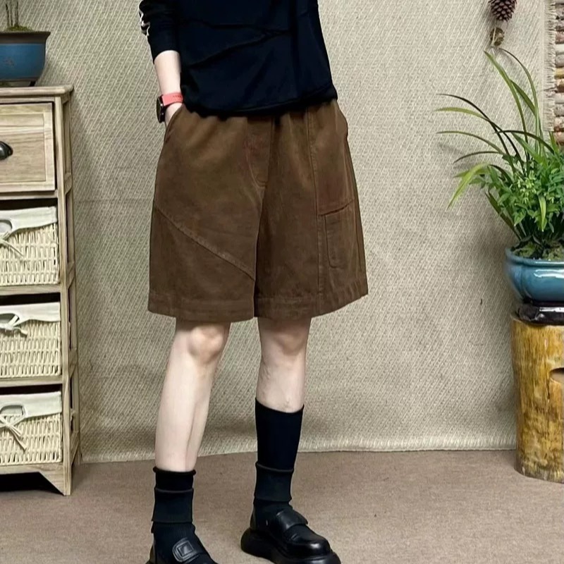全棉工装裤短裤女宽松休闲五分裤