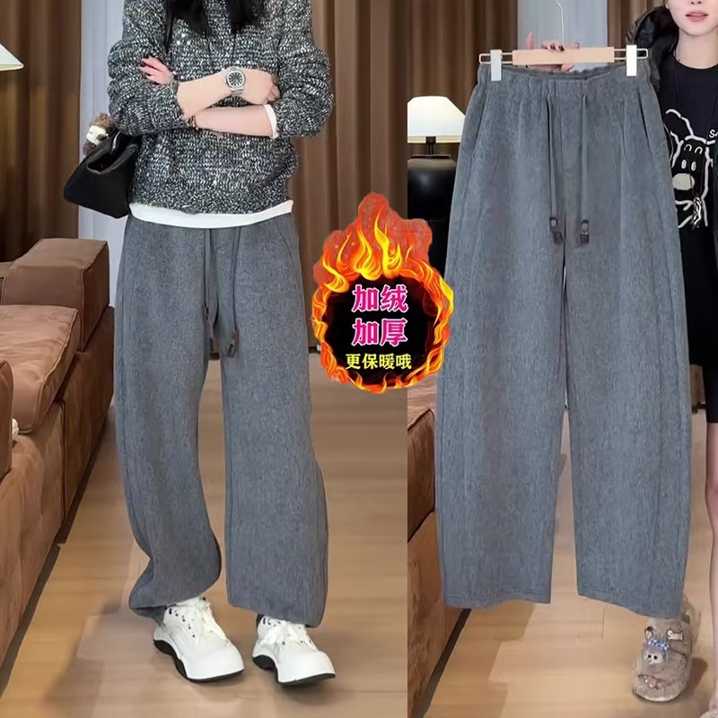 加绒加厚休闲裤阔腿裤保暖弯刀裤