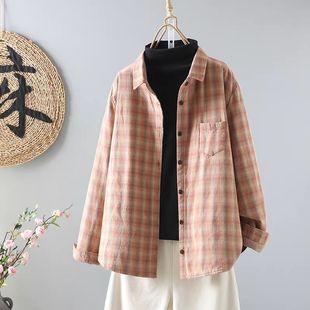 夹棉外套女休闲宽松加厚保暖长袖 复古格子衬衫 上衣棉衣 新款 秋冬季