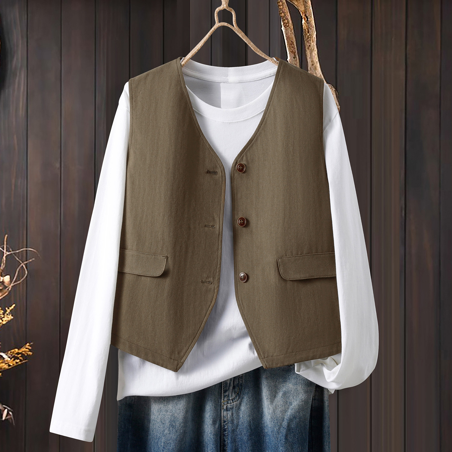 春秋新款文艺全棉马甲外套短款无袖马夹简约通勤内搭背心外穿上衣,女装/女士精品,大码内搭,淘宝优惠券,粉丝福利购,淘宝优惠卷