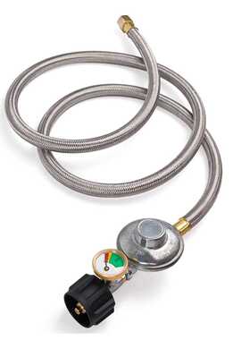 5FT不锈钢包丝低压减压阀燃气烤炉取暖器连接QCC带压力表调压器