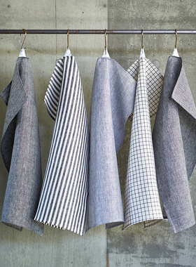 日本Fog linen work手工亚麻厨房巾餐巾垫布吸水速干格纹棉麻茶巾