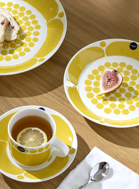 芬兰Arabia黄色星期天餐具北欧餐盘陶瓷盘子碗中古咖啡杯马克杯