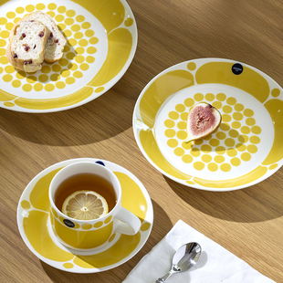 芬兰Arabia黄色星期天餐具北欧餐盘陶瓷盘子碗中古咖啡杯马克杯