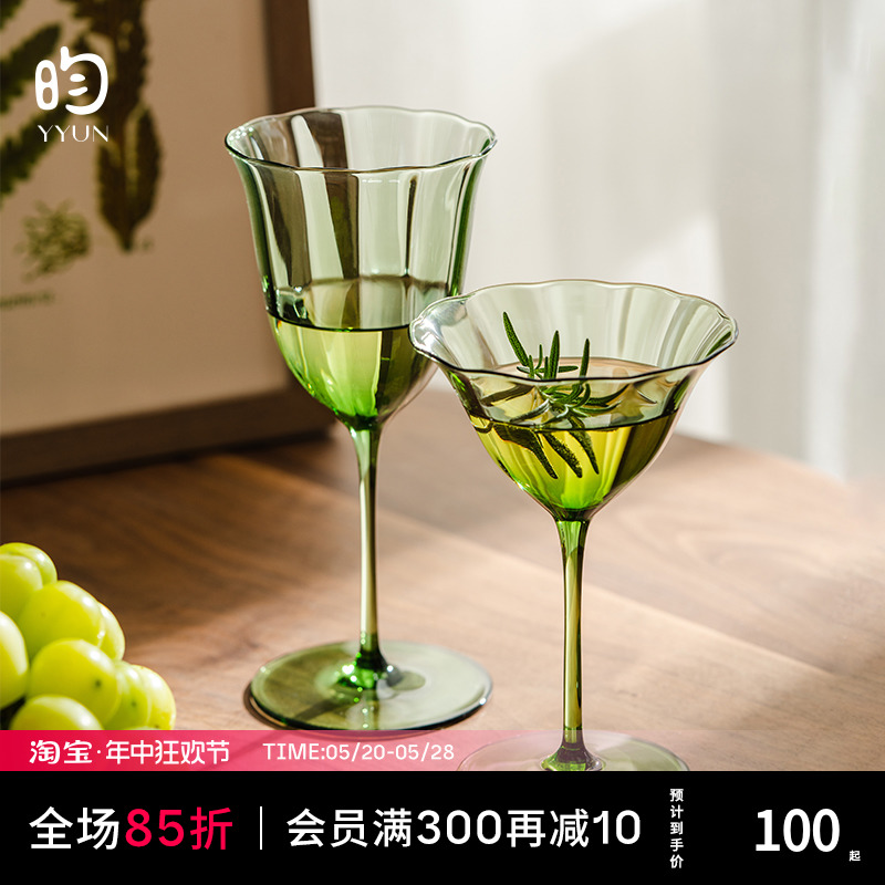 YYUN/昀复古绿红酒杯玻璃高脚杯