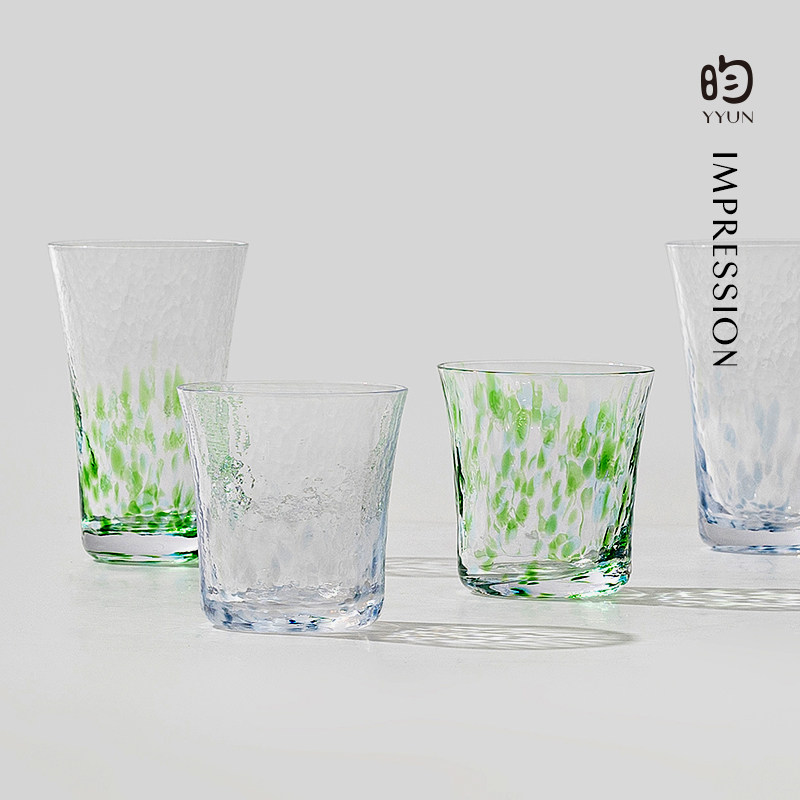 YYUN昀 印象系列彩色波点玻璃水杯茶杯透明咖啡杯拉花杯啤酒杯