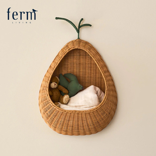 丹麦进口Ferm Living藤条编织壁挂篮北欧风挂墙收纳篮置物篮