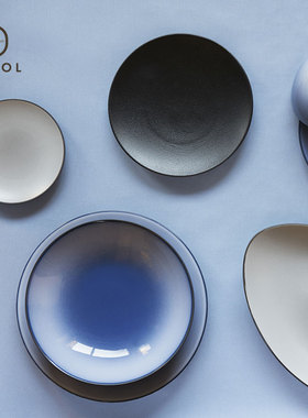 法国Revol Equinoxe陶瓷西餐盘蓝色艺术盘子 牛排盘摆盘轻奢餐具