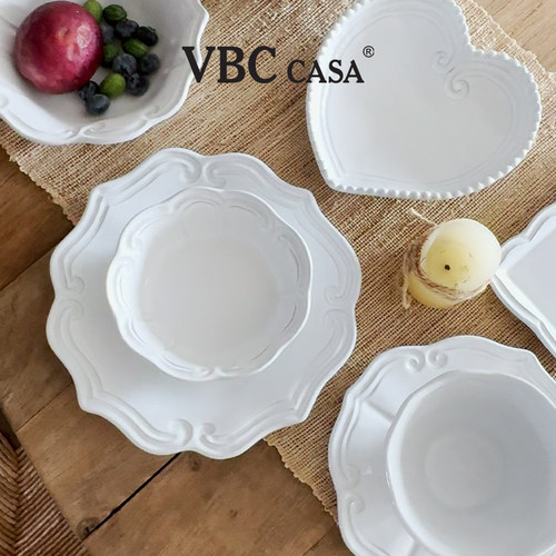 VBCcasa黑陶餐盘沙拉碗花边圆盘