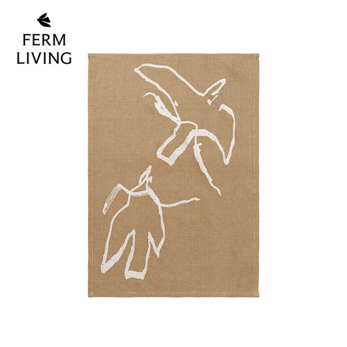 丹麦Ferm Living伍重小鸟涂鸦茶巾吸水餐巾毛巾艺术垫布茶几抹布