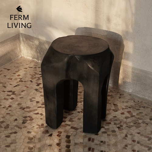 丹麦进口Ferm Living柚木根凳子家用现代简约黑色创意板凳换鞋凳