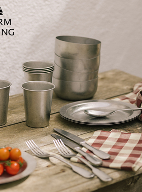 丹麦Ferm Living Tumbled不锈钢餐具碗盘杯子露营风户外果盘