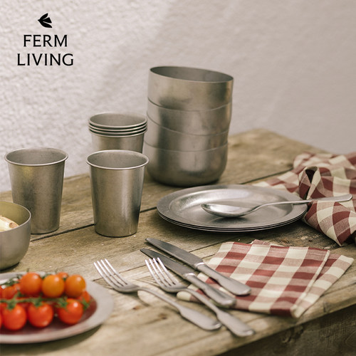 丹麦Ferm Living Tumbled不锈钢餐具碗盘杯子露营风户外果盘