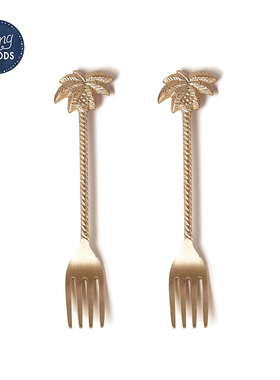 进口Doing goods复古黄铜叉子一对水果叉