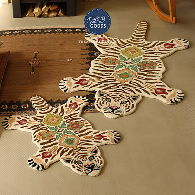 老虎地毯动物毯羊毛床边毯脚垫