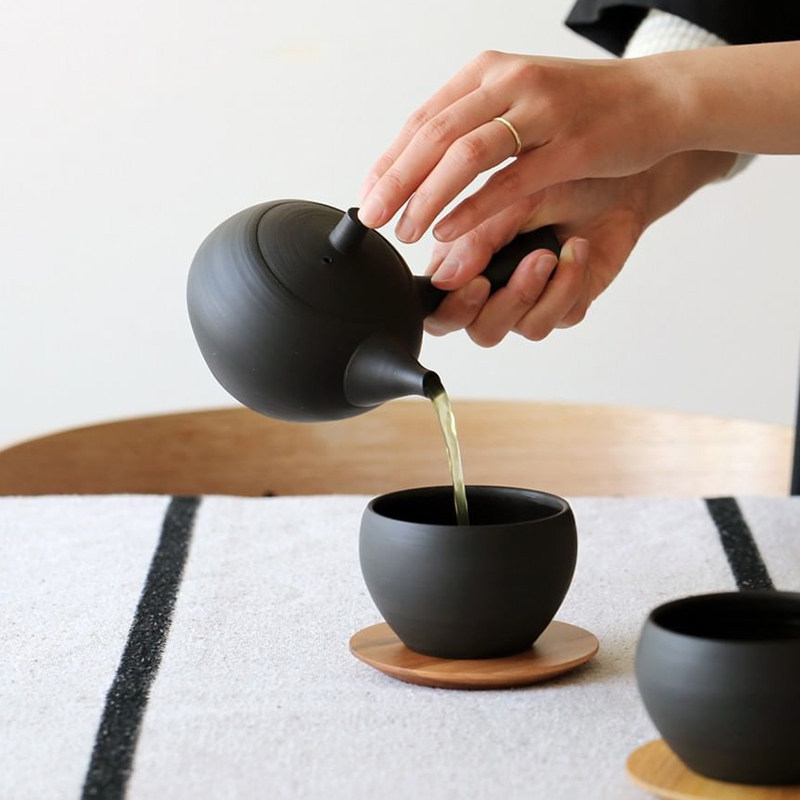 日本saliu黑陶侧把单个日式茶壶