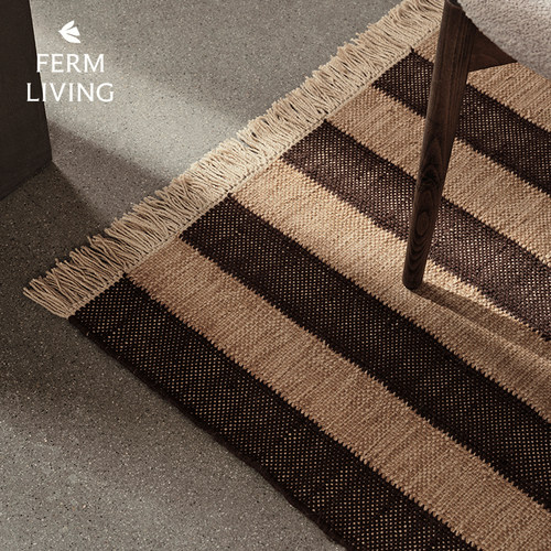 丹麦Ferm Living Ives中古风条纹地毯简约复古奶油风客厅沙发毯