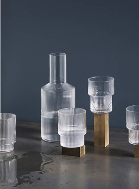 丹麦Ferm Living涟漪水杯玻璃杯果汁杯家用杯子冷水壶酒杯透明