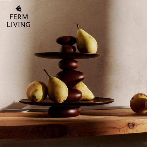丹麦Ferm Living Pebble鹅卵石甜点架木质果盘蛋糕甜品点心架
