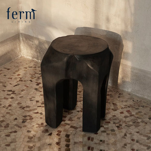 丹麦进口Ferm 凳 Living柚木根凳子家用现代简约黑色创意板凳换鞋