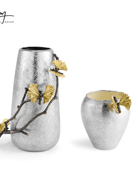 美国Michael Aram不锈钢花瓶小精致轻奢高档桌面花器银杏装饰摆件