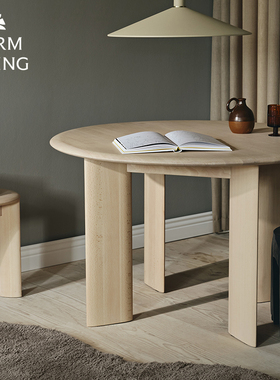 丹麦Ferm Living Bevel北欧圆桌家用餐桌榉木休闲会客桌吃饭桌子